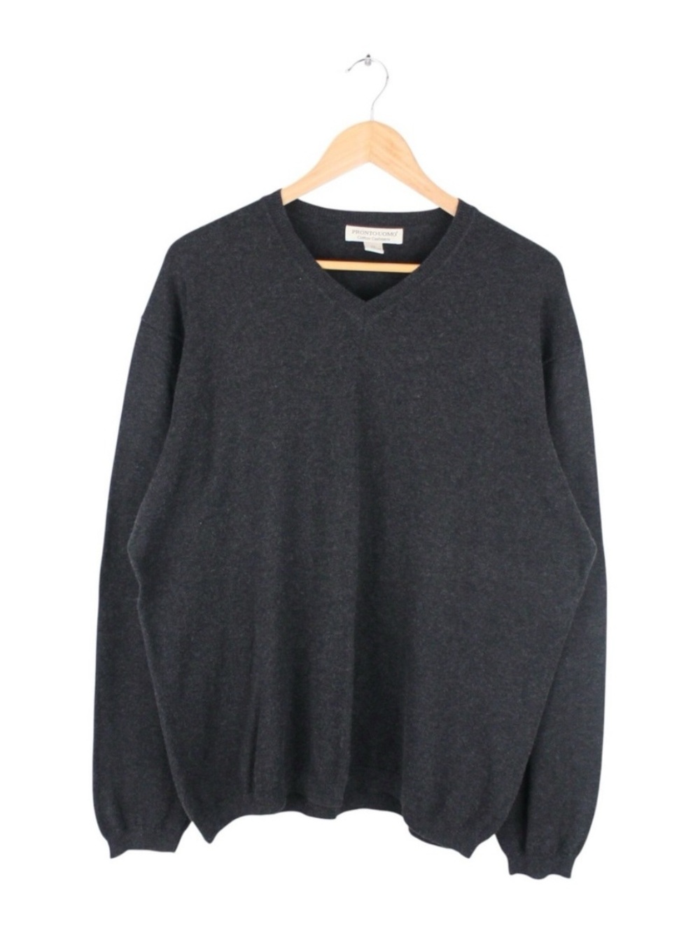 Pronto Uomo Cotton Cashmere V-Neck Sweater Charcoal Gray Men's Size XL